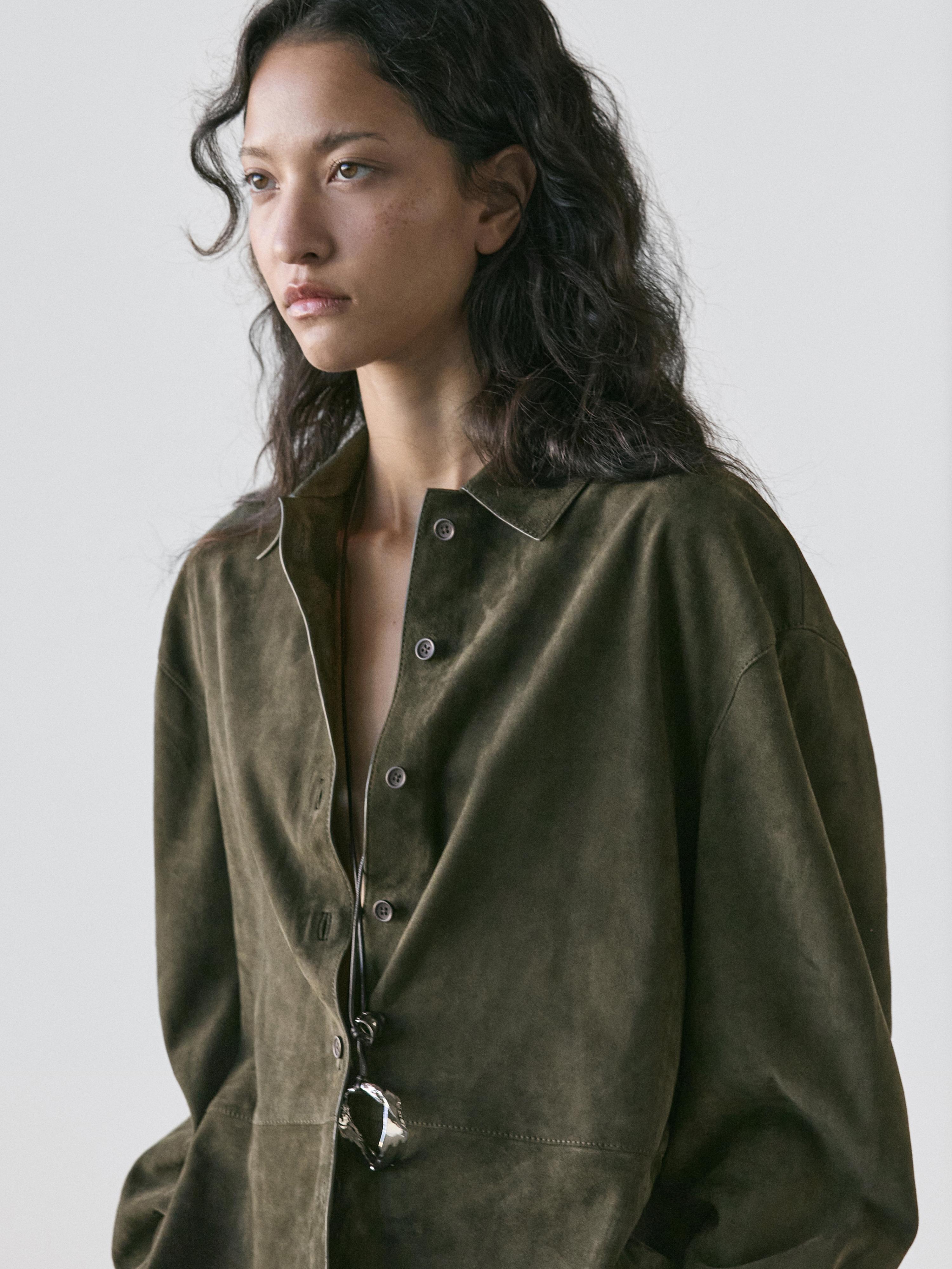 Suede leather shirt with seams